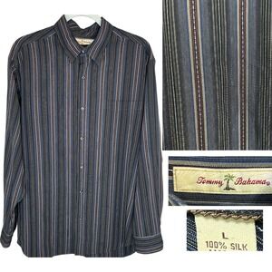 Tommy Bahama Jazzy Jeff Silk Striped Button Down Shirt Mens Large Long Sleeve